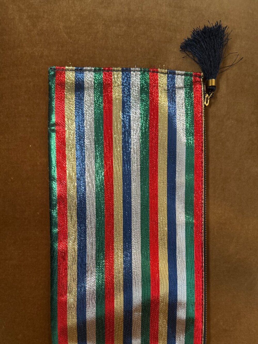 J.Crew Metallic Rainbow Stripe Tassel Zip Pouch Clutch
